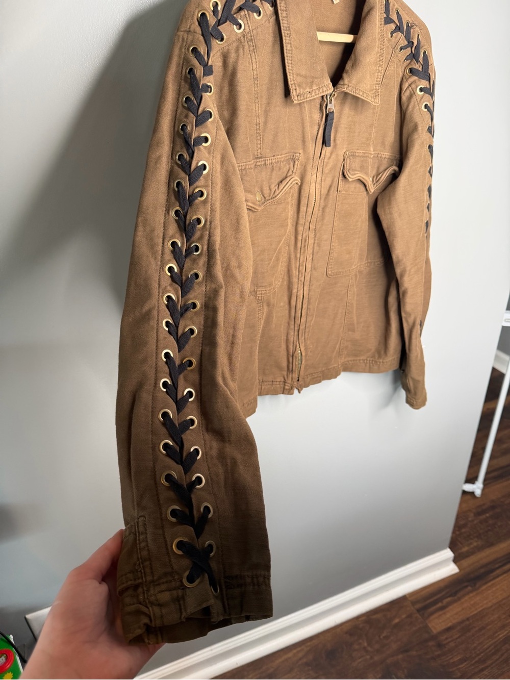 Free People Faye Military Jacket Lace Sleeve Detail - Picture 7 of 14